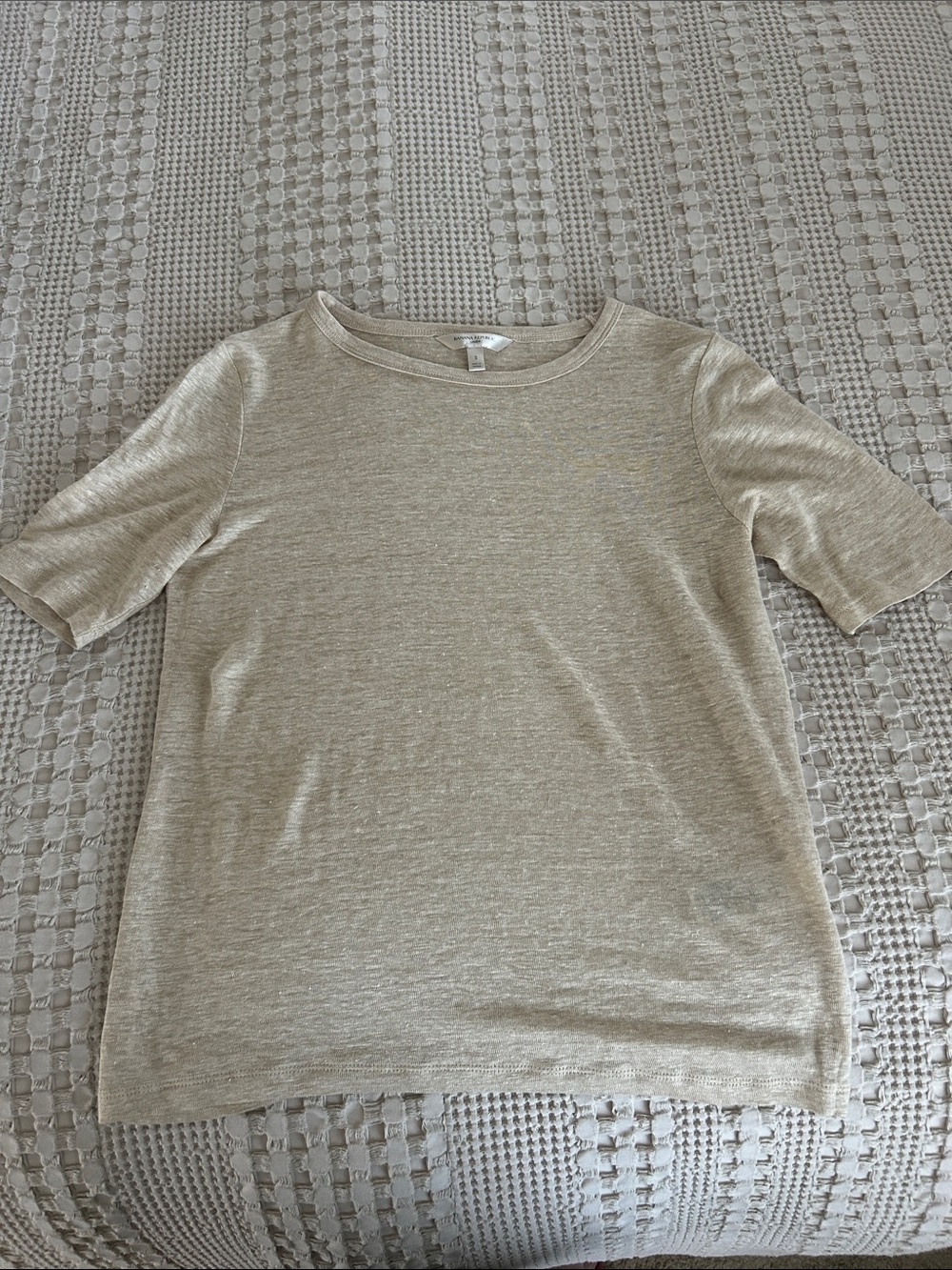 Banana Republic Short Sleeve Linen Tee - Light Beige/Cream